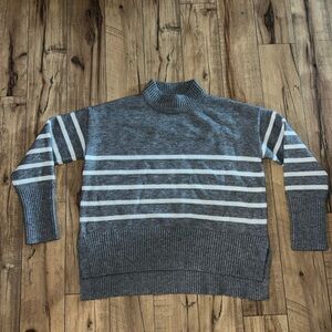 gray and white striped sweater